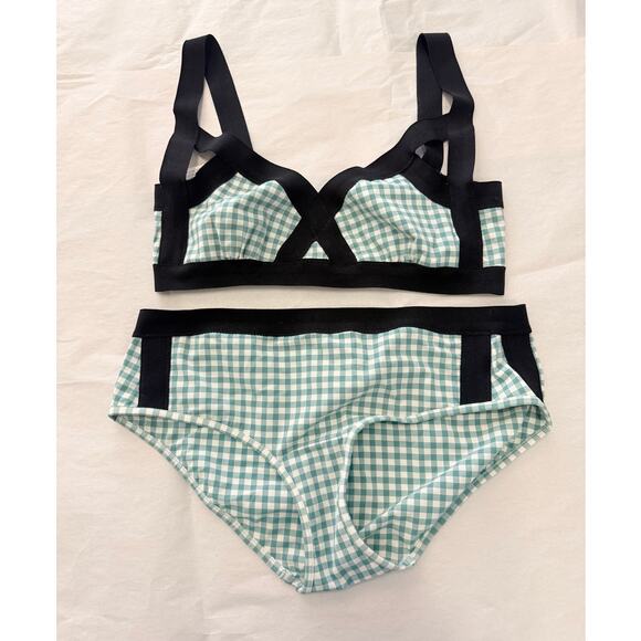 MARNI Gingham Stripe Bandage Baby Blue 2 Pieces Bikinis Set Resort Luxury Beach - Picture 1 of 4